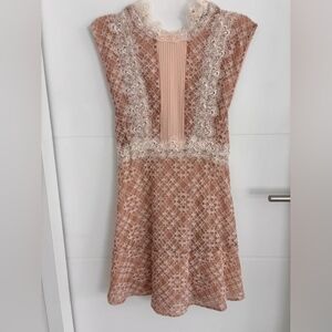 Lace-Trim Pink Floral Fit & Flare Dress